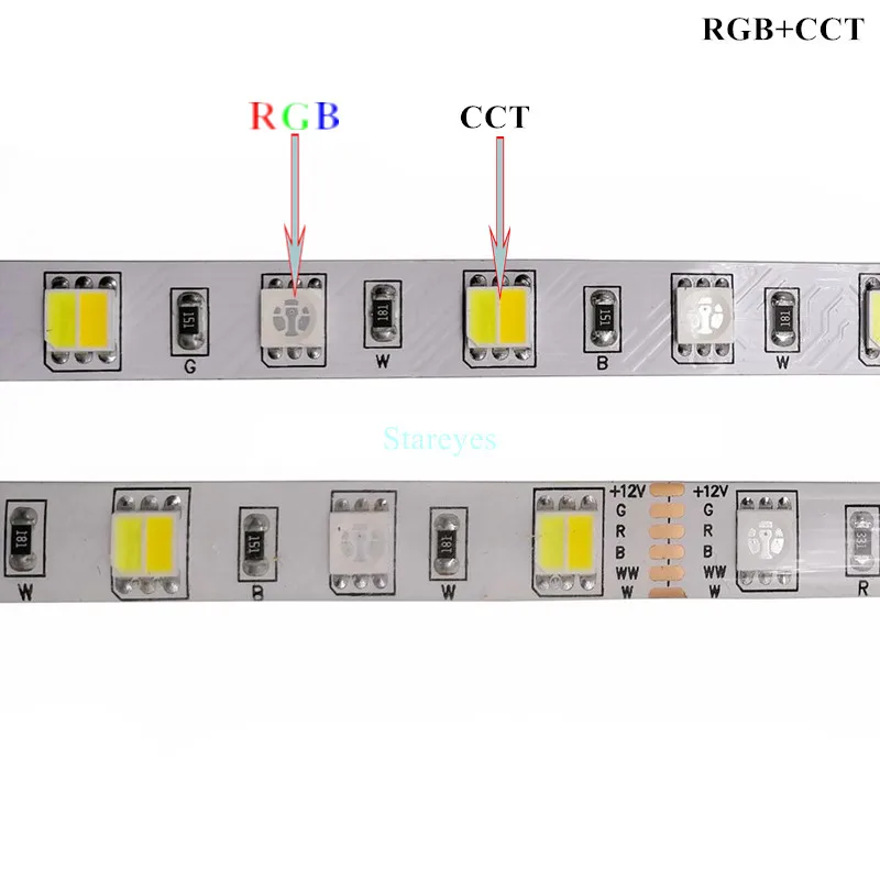 50 шт. SMD 5050 DC12V 300 LED 5 м RGB + CCT W & WW светодиодная полоса света двойной белый 2 в 1
