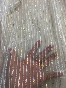 

Wholesale african mesh lace fabric white beads 5 yards french net fabric high quality sequins embroidery tulle lace for blouse