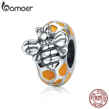 

BAMOER Authentic 925 Sterling Silver Honeycomb & Bee Spacer Beads fit Women Bracelets & Bangles DIY Jewelry Making SCC1102