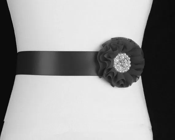 Бантик Цветок для девочки пояс свадебный пояс с жемчугом бисером центр свадебный цветок из шелка пояс платье пояс 30 шт./партия - Цвет: Черный