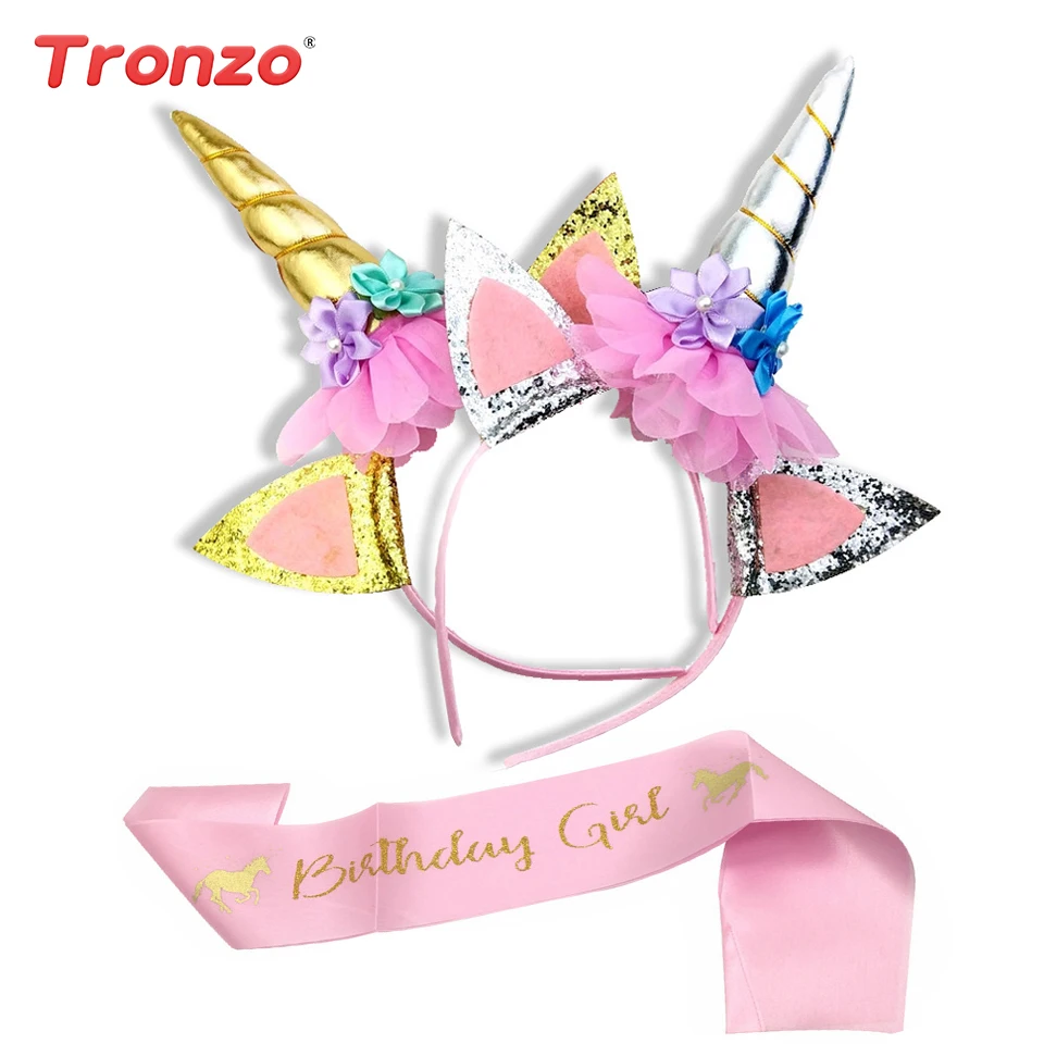 

Tronzo Unicorn Headband Sash Birthday Party Decorations Kids Unicorn Party Supplies Birthday Girl Satin Sash Baby Shower Favors