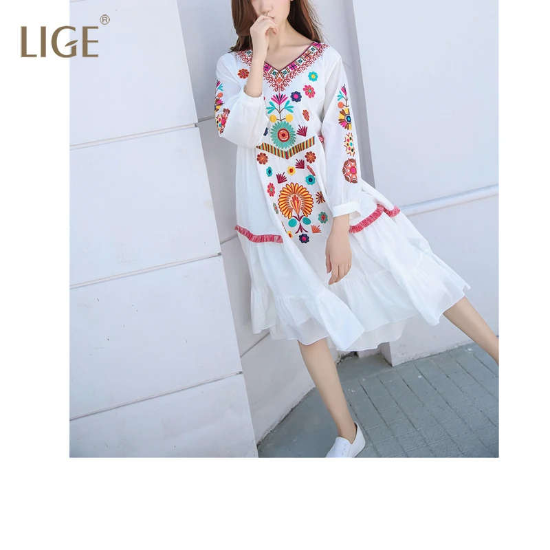 

Vintage 70s Mexican Ethnic Flower EMBROIDERY Dresses women,BOHO Hippie Casual Dress Plus Size women clothing women tops,Vestidos