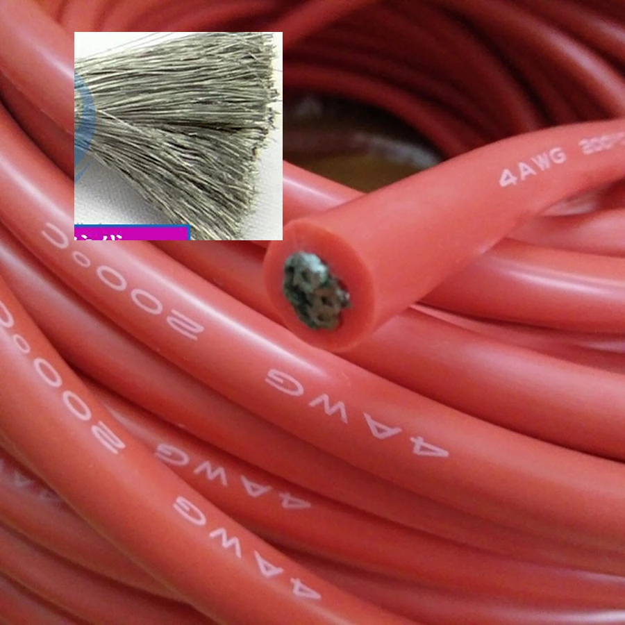 1 м силиконовый провод 4 AWG кабель Калибр красный черный луженый медный провод мягкие провода 4AWG-60-200 градусов высокотемпературная линия