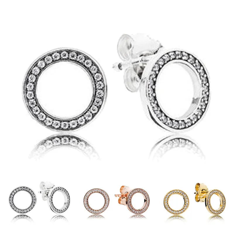 

Original Authentic 925 Sterling Silver Branded Earrings For Women Shine Rose Gold Forever Earring Studs Fine Europe Jewelry Gift