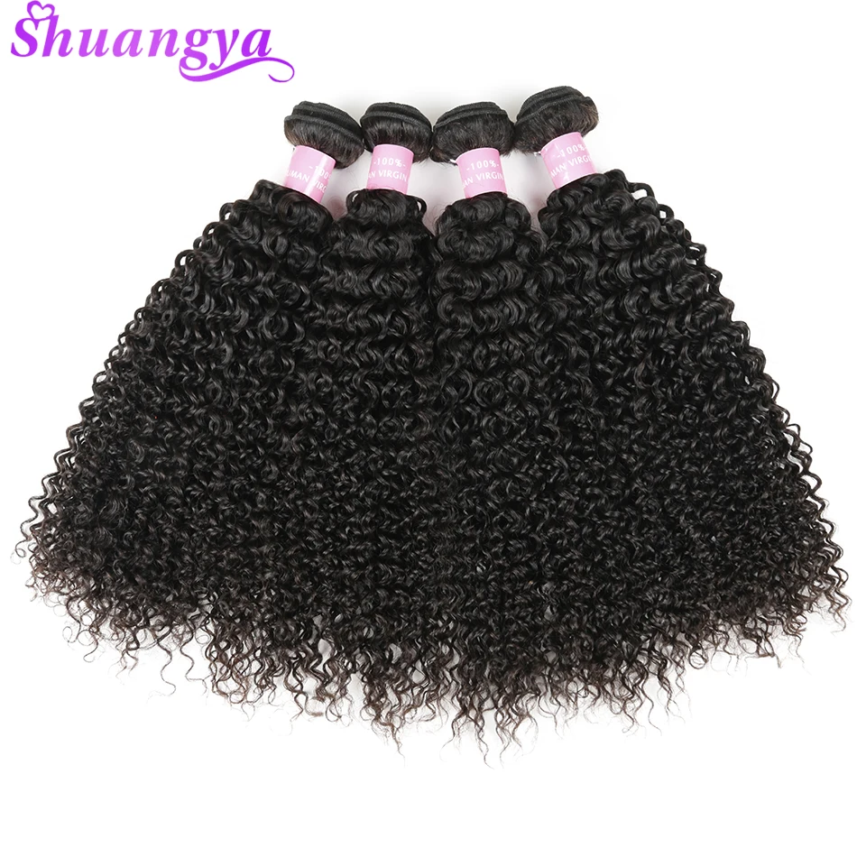 4 Bundles Indian Afro Kinky Curly Hair Weave 100% Human Hair Bundles Shuangya Remy Hair Extensions Natural Color 10''-28''