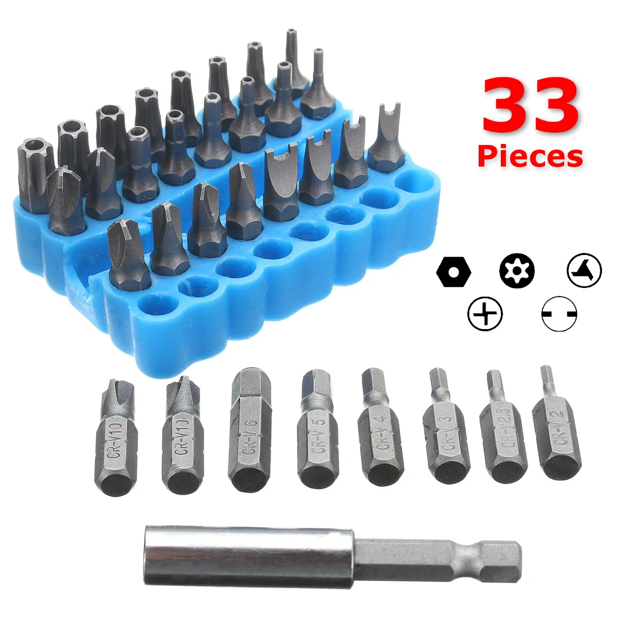 33Pcs / Set Star Hex Key Torx Mini Electric Screwdriver Bits Holder