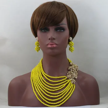 

Luxury Yellow Nigerian Set Pretty Costume Jewelry Set For Woman New Handmade Free Shipping hx282