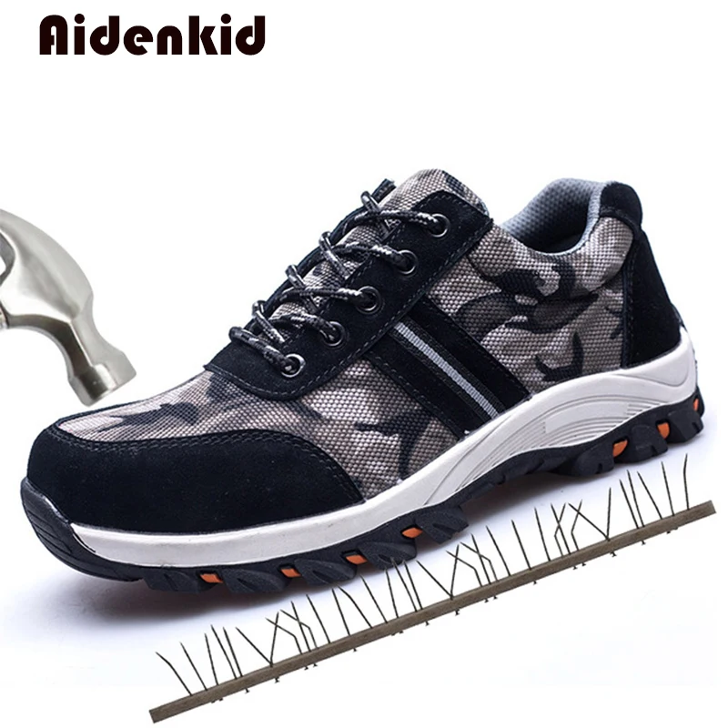 Men's breathable steel toe safety shoes men's outdoor non-slip steel puncture protective construction boots work shoes