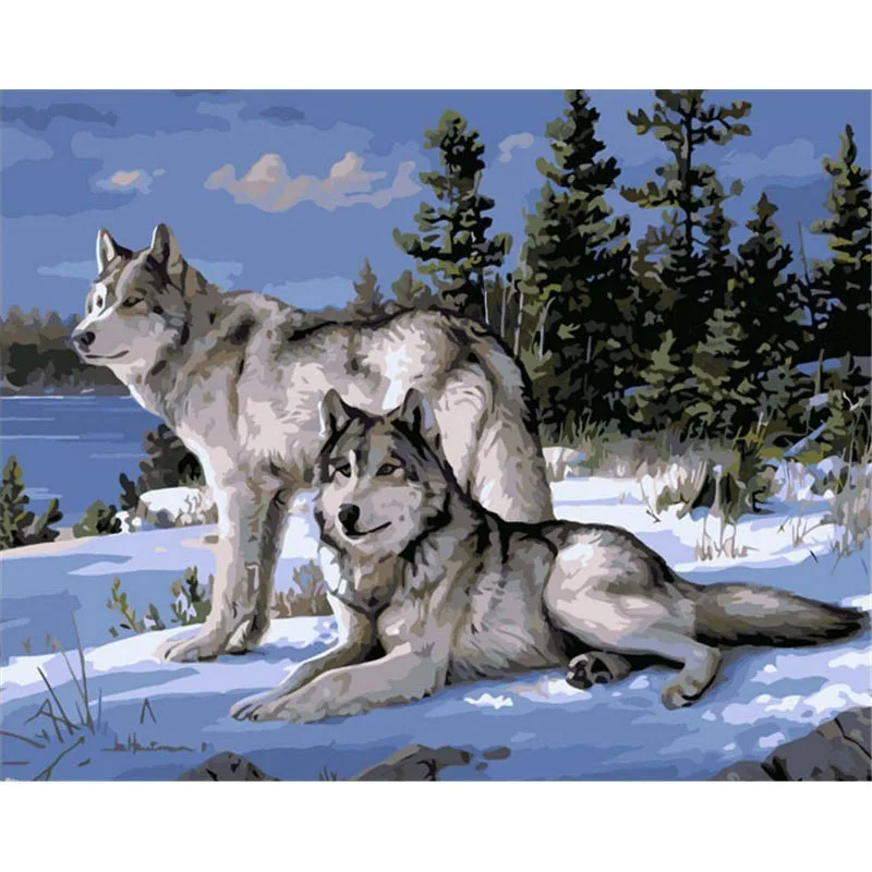 

Wall Art Framed Picture Painting By Numbers DIY Digital Canvas Oil Painting Home Decor Of Smart Wolf