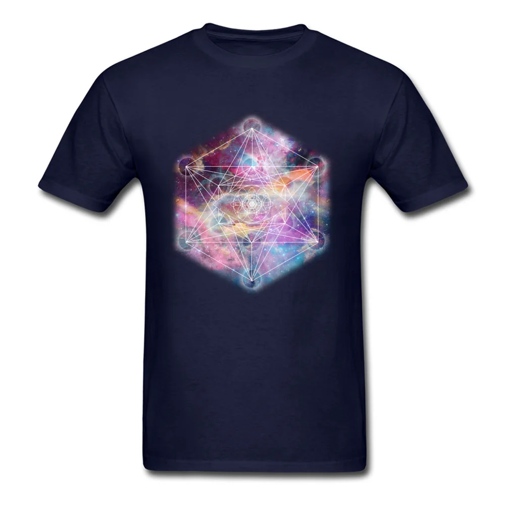 Watercolor and nebula sacred geometry 100% Cotton Mens Short Sleeve Tops Tees Party Summer Autumn T-Shirt Funky Round Neck T-Shirt Watercolor and nebula sacred geometry navy
