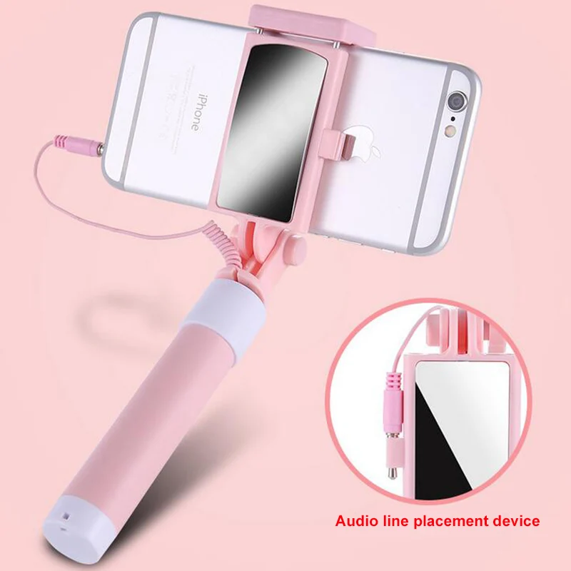 Compact Universal Mini Selfie Stick with Wired Button and Silicone Handle