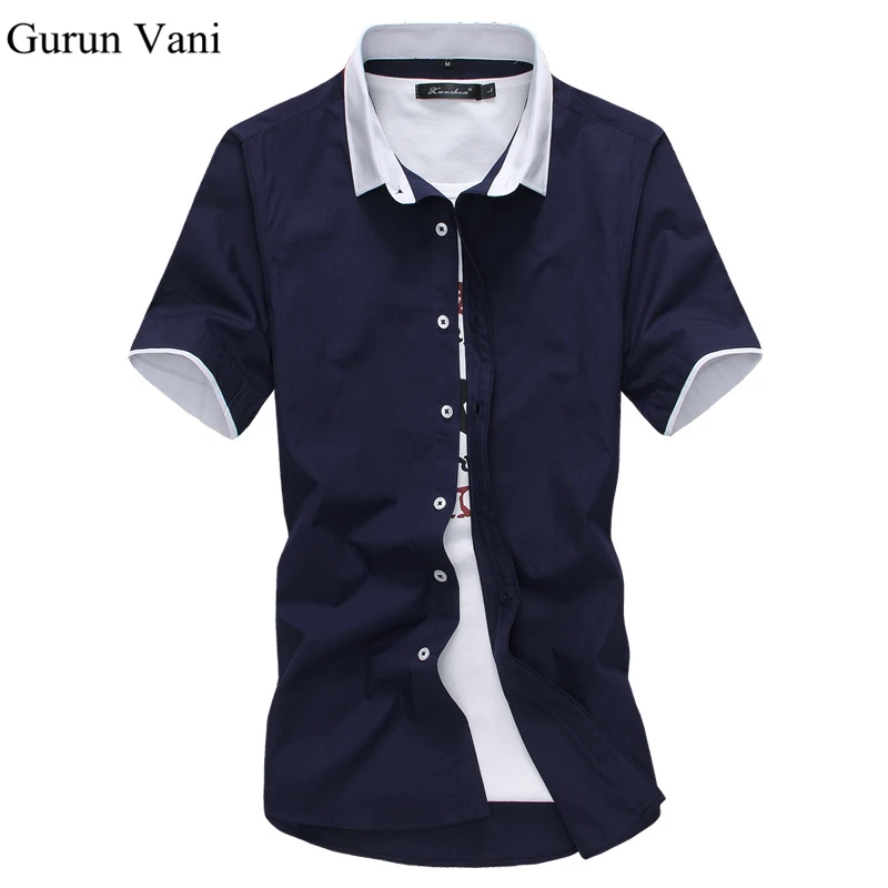 Free Shipping 2018 Men's Short Sleeve Dress Shirts Collar Spell Color