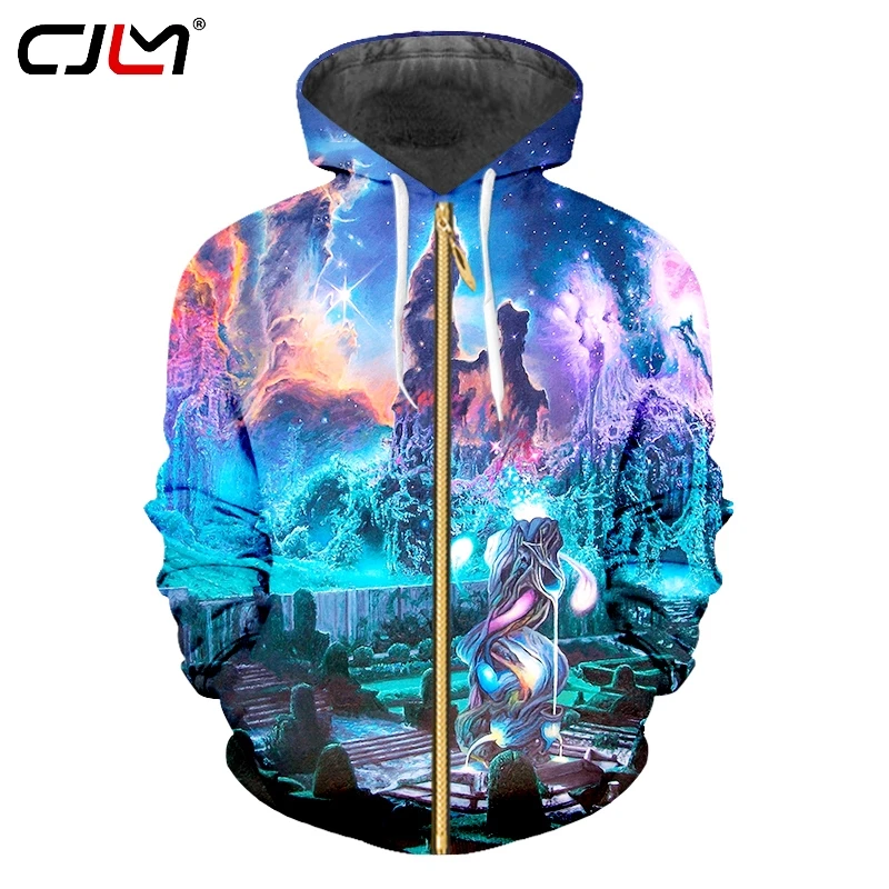 

CJLM Full 3D Colorful starry sky Print Hip Hop Men Zipper Hoodie Plus Size Unique Design Clothes Dropshipping 2019