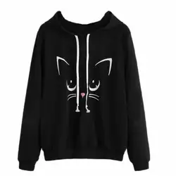 BTS кошачьими ушками пальто с капюшоном для женщин свитер сна кошка печатных Осень длинным рукавом Пуловеры для женская модная верхняя
