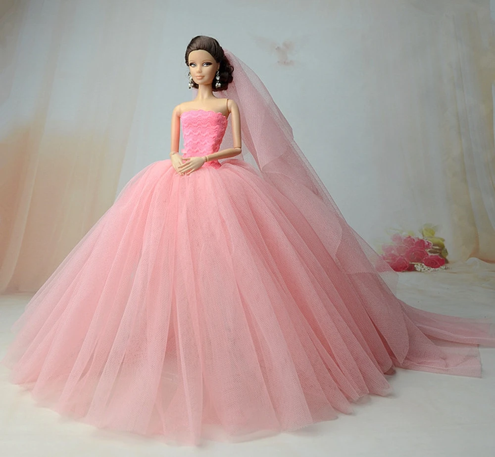 Платья куклы длинный хвост вечернее платье свадебное платье+ вуаль для куклы Барби аксессуары
