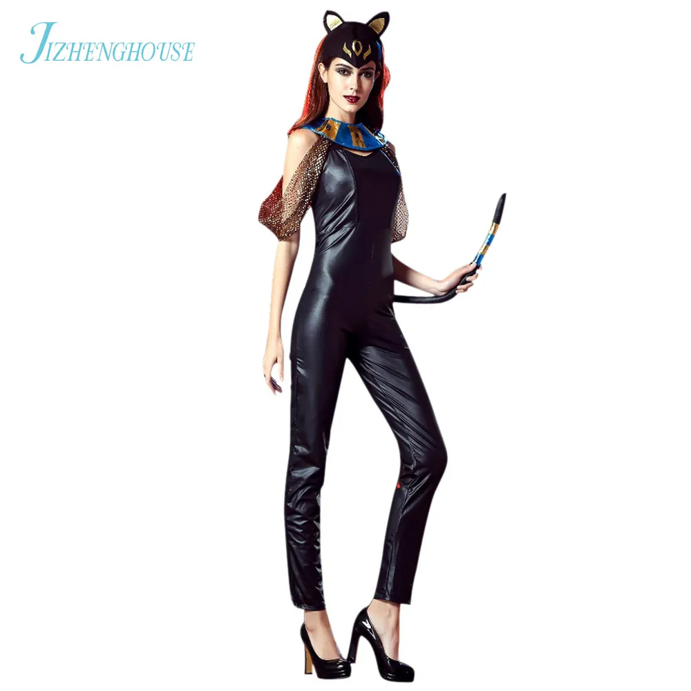 JIZHENGHOUSE TOP Grade Sexy Cat Outfits Elastic Leather Halloween