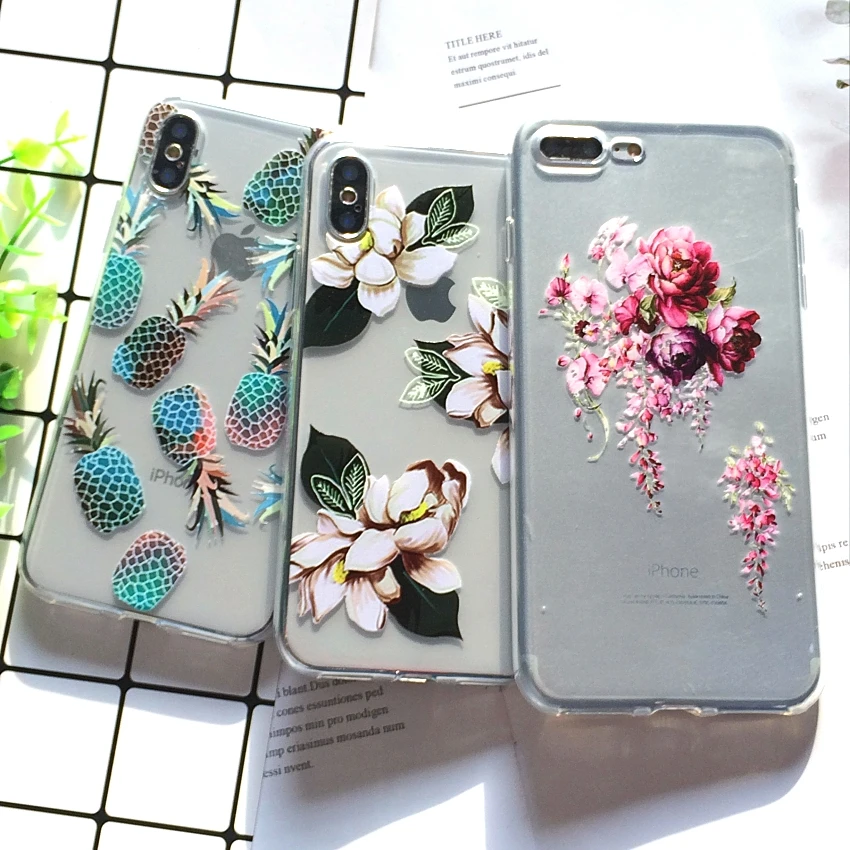 

For iPhone5S Thick Soft TPU Case Cover For Apple iPhone 7 6s Plus Cases Phone Shell Fresh Pineapple Delicious Dessert Lovely Cat