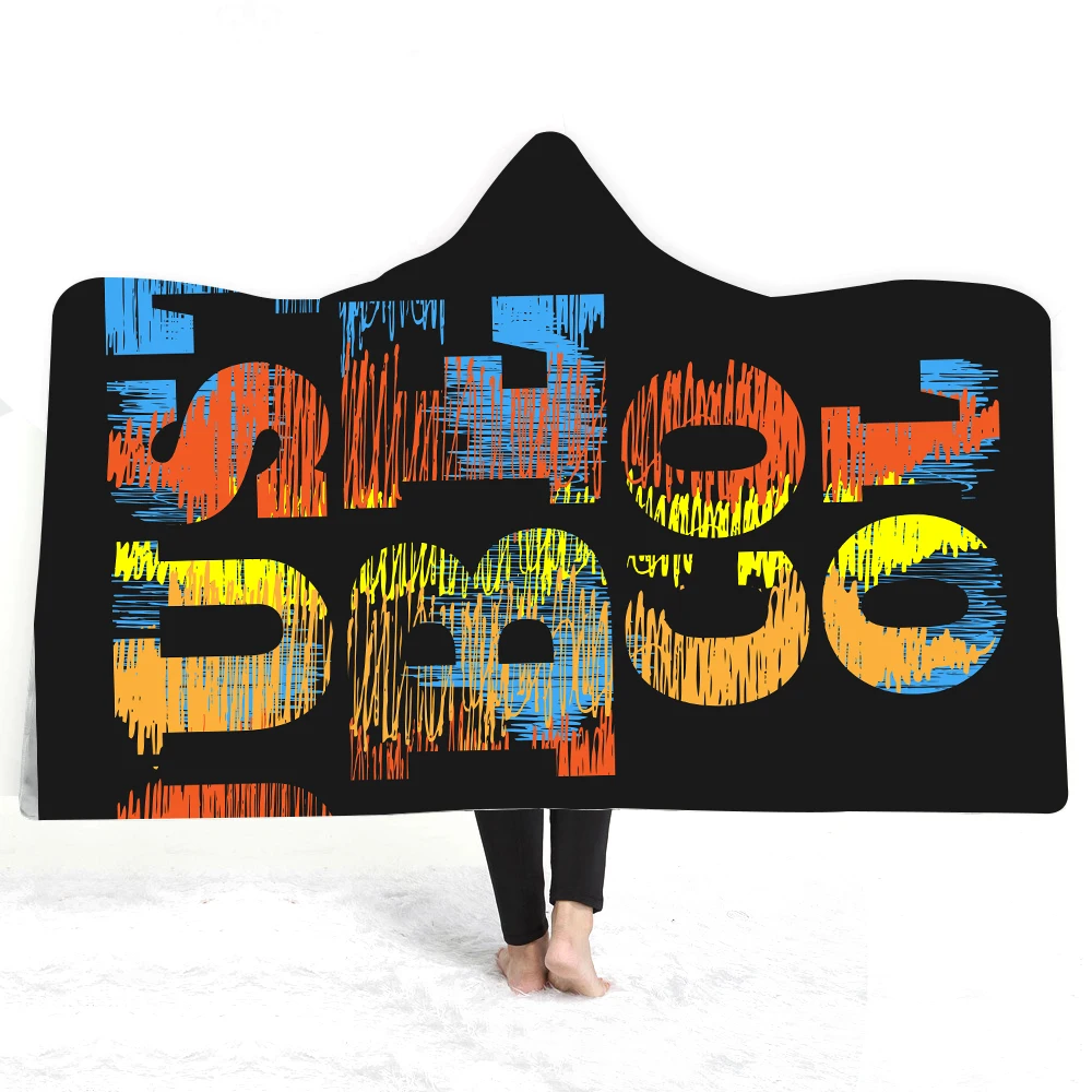 3D письмо с капюшоном Одеяло Шерпа флис океан синий носимых плюшевых плед на кровать диван толстый теплый B104