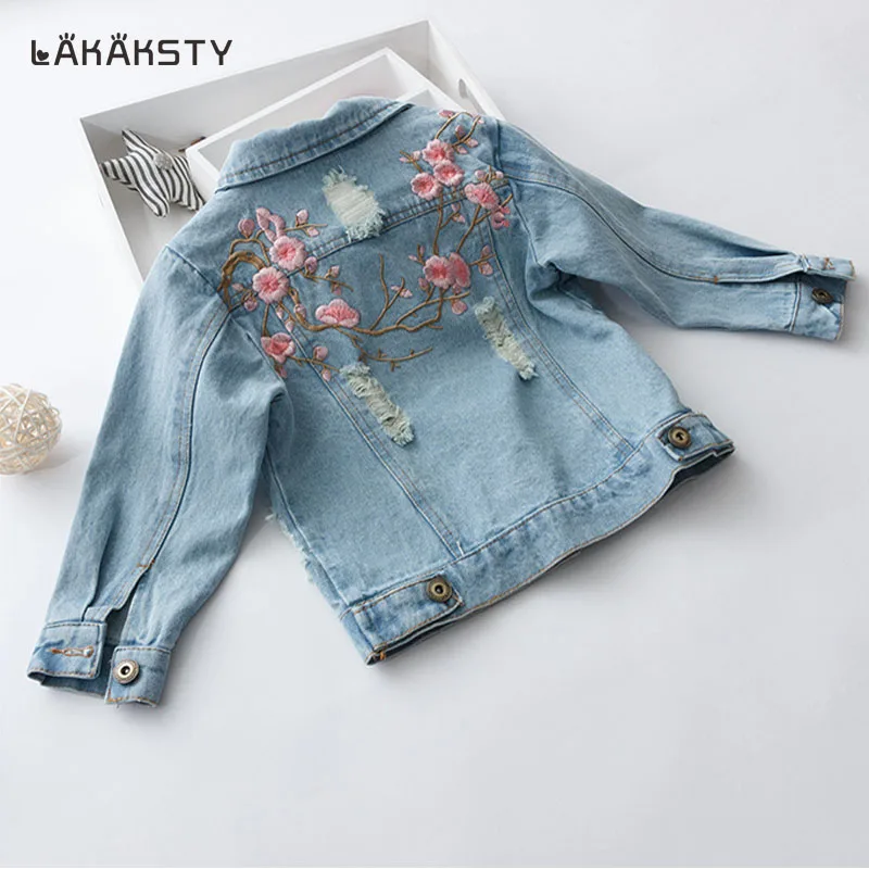 

LAKAKSTY Kids Girls Outerwear Denim Jeans Jackets For Children Flower Embroidery Baby Girl Coats 2019 Spring Autumn Clothing