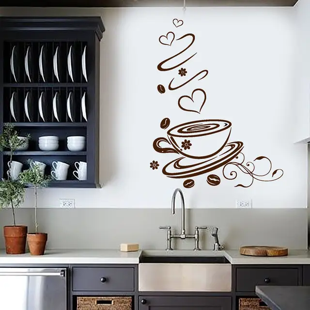 Online Shop Wall Decal Cute Coffee Cup Decoration Restaurant