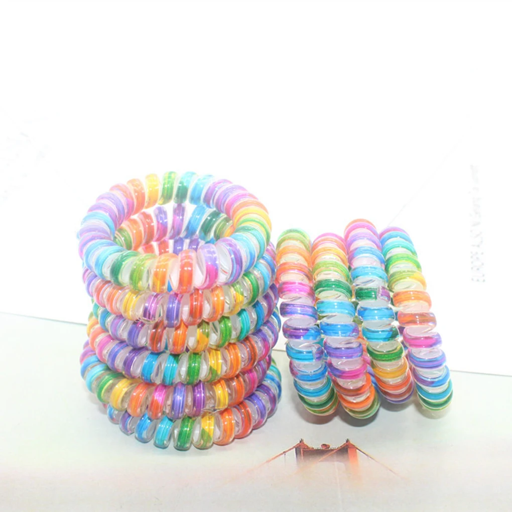 النساء قوس قزح اللون مطاطا Hairbands دوامة شكل الشعر العلاقات حبل أغطية الرأس الهاتف عقال
