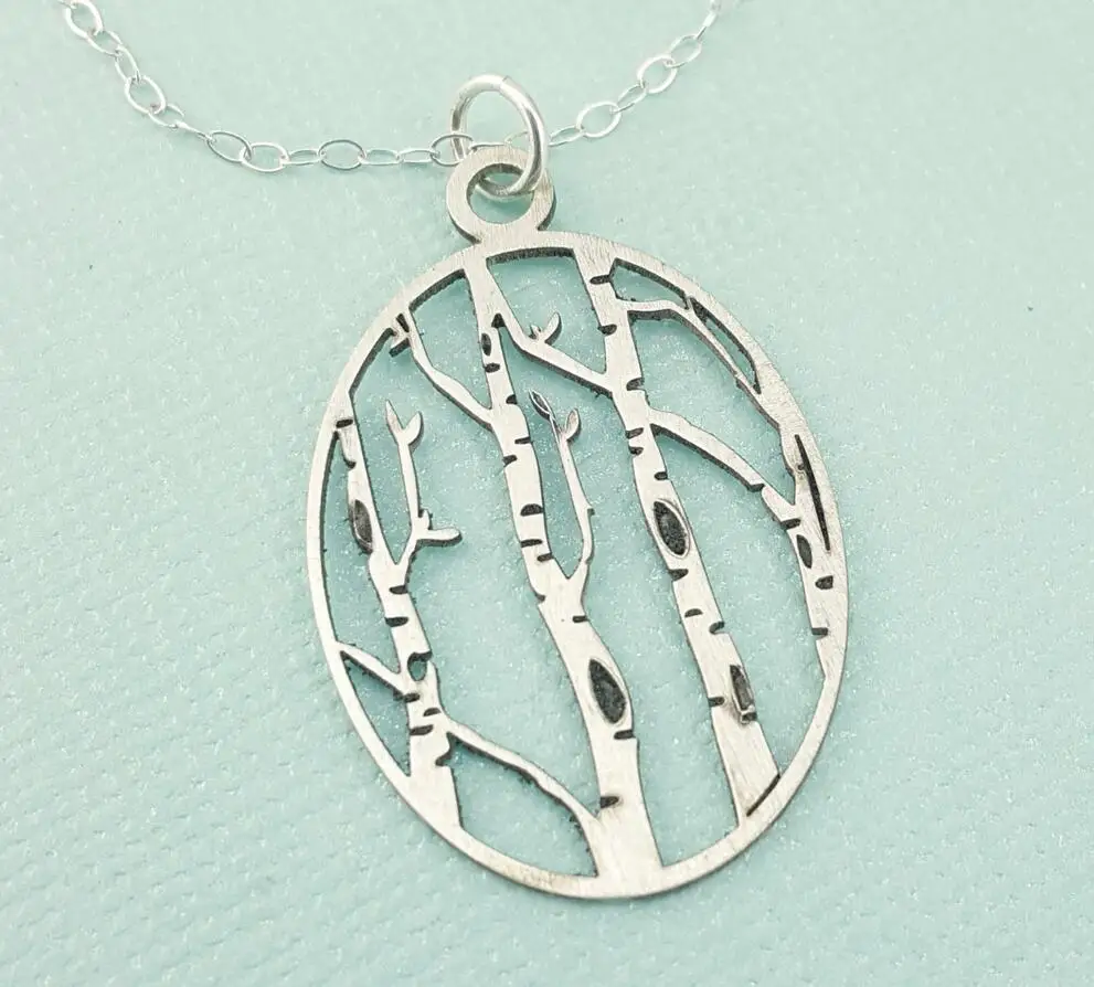 Birch Tree Necklace Woodland Jewelry Outdoor Gift Natural Oval Pendant Jewelry Woodland Jewelry