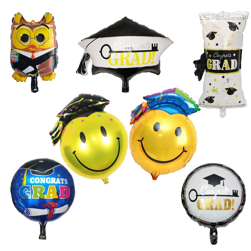 

5pcs Graduation Foil Balloons Graduation Ceremony Dr.Monkey Doctorial Hat Smile Helium Globos Decoration Congrats Balaos