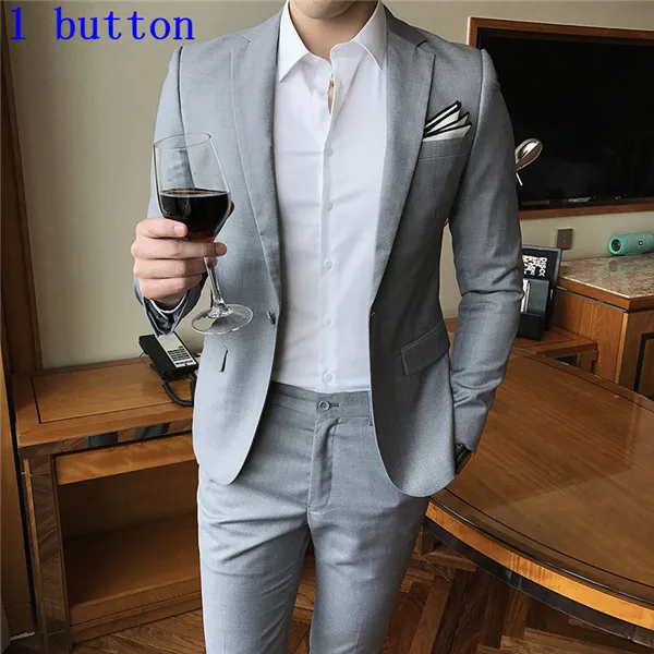 Блейзеры брюки жилет 3 шт наборы/ мода мужской повседневный бутик бизнес Свадебный костюм жениха пиджак брюки жилет - Цвет: 2 pieces sets gray