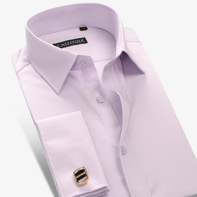 Высококачественная британская Мужская рубашка с длинным рукавом, приталенная Мужская рубашка с французскими запонками, фиолетовая мужская блуза, китайская одежда CAIZIYIJI