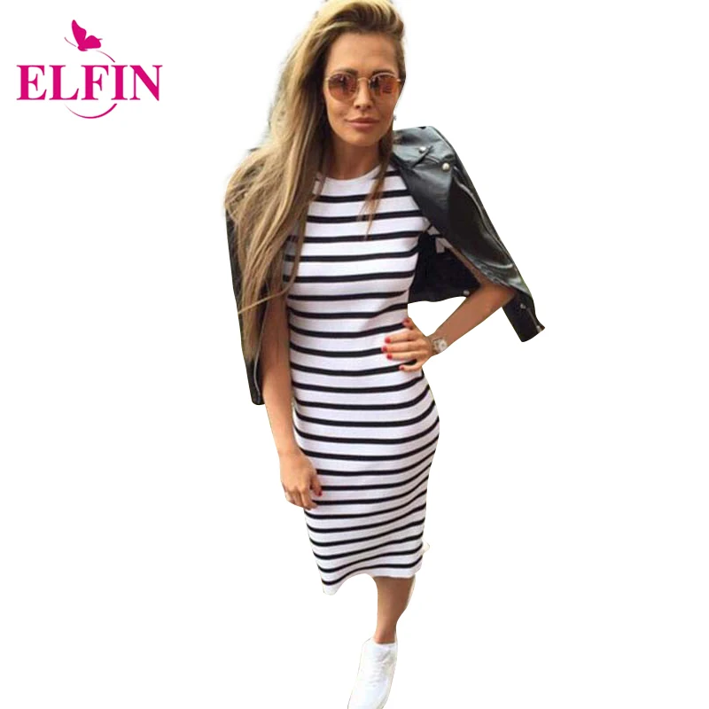 Round Neck Striped Casual Dress Round Neck Striped Casual Dress