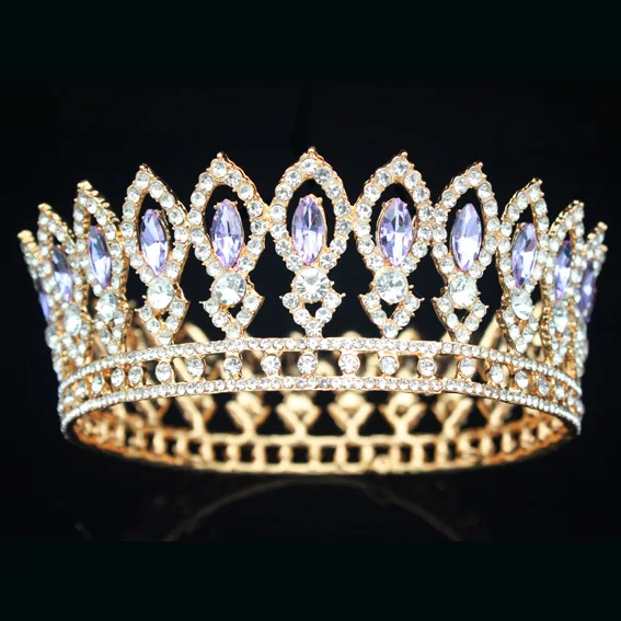 Винтажные хрустальные свадебные королевские короны, свадебные торжественные барочные тиары и короны для невесты, женские Украшения для волос, аксессуары - Окраска металла: Gold Purple