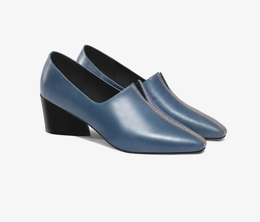 

Spring and Autumn season new European and American deep mouth retro comfortable with leather square head shoes