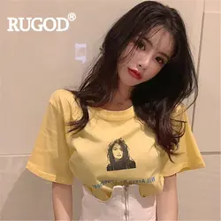 RUGOD/женская футболка с круглым вырезом, крутая футболка с буквенным принтом для девочек, новинка 2019 года, летняя модная женская
