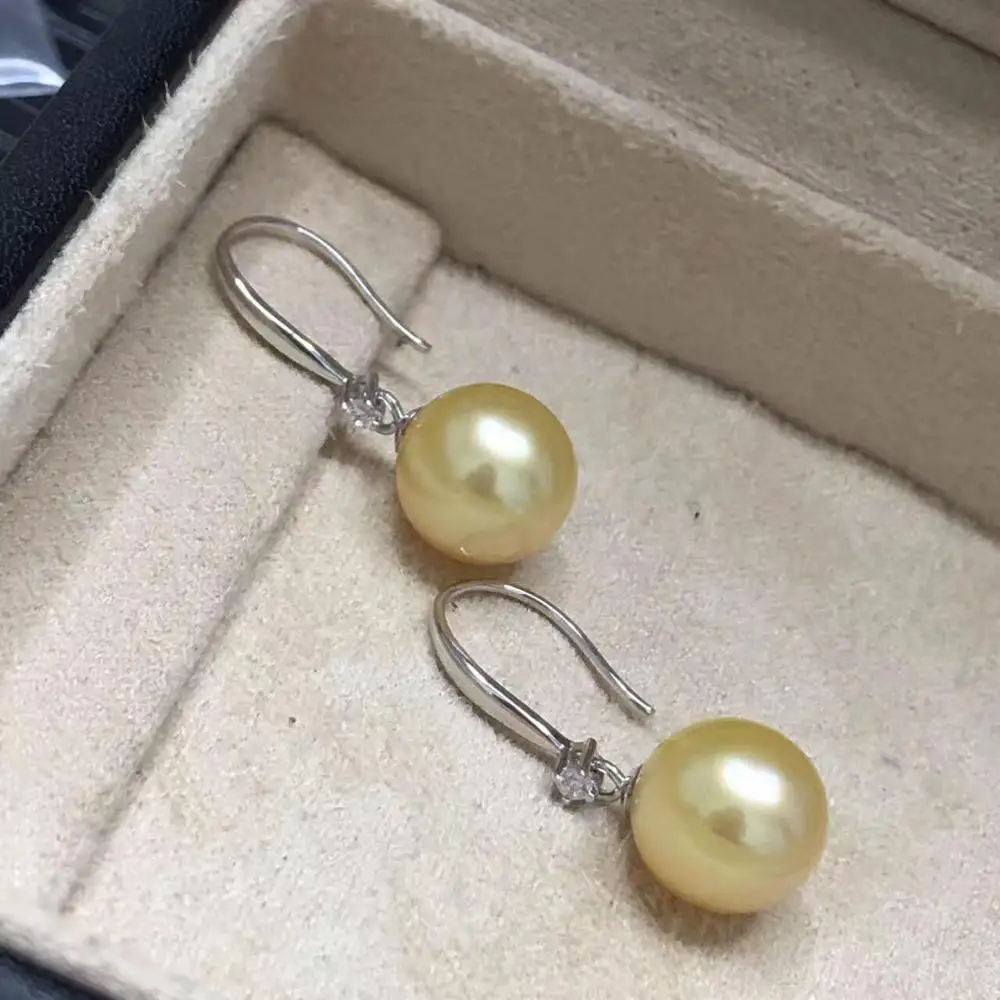 

charming round 10-11mm south sea gold pearl earring 925s