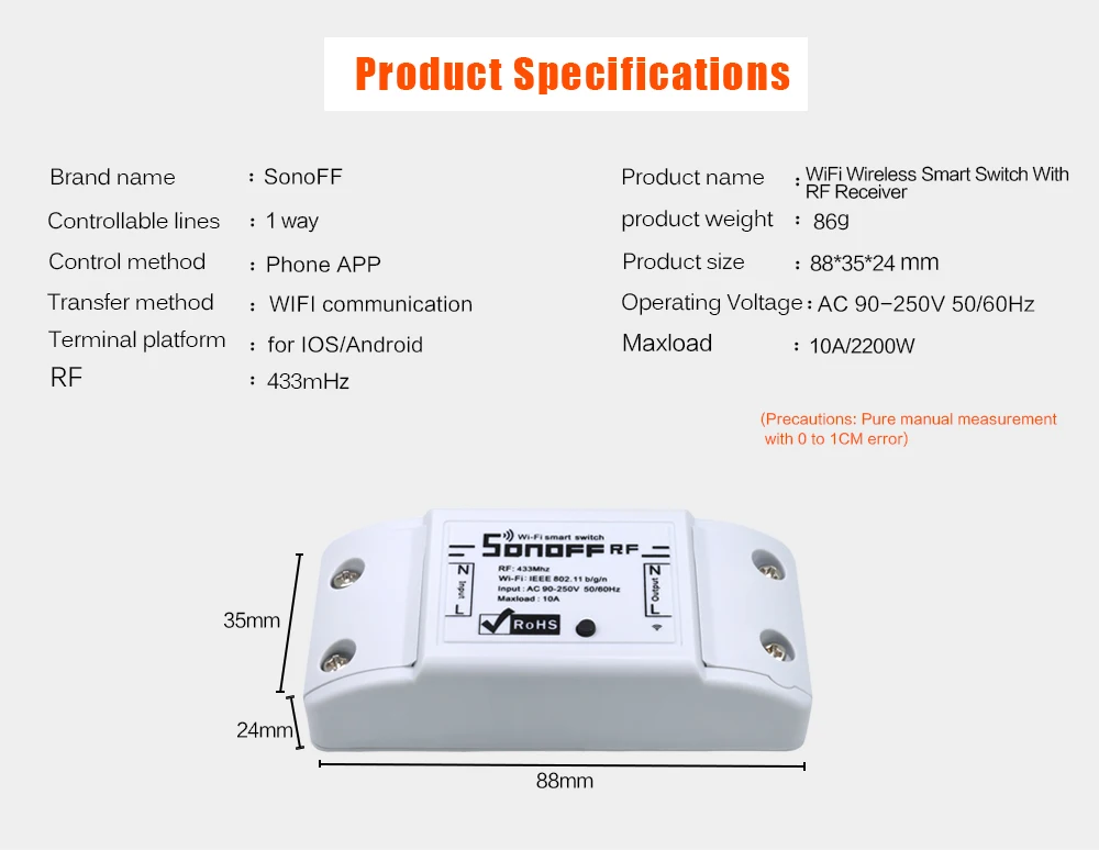 SONOFF RF приемник Wifi беспроводной выключатель света пульт дистанционного управления 433 МГц с 433 контроллером Smart 10A 220 В Поддержка Google Home Alexa