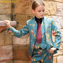 Модный костюм для девочек на подиуме; красивый костюм с цветочным узором для маленьких мальчиков; Комплект для свадебного торжества/выступления;