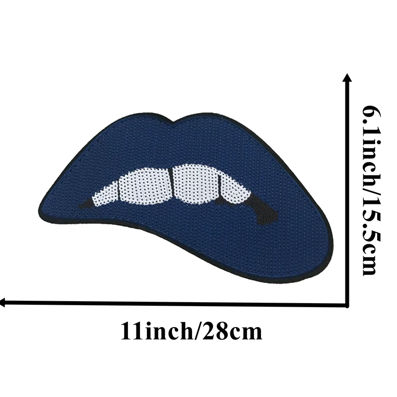 

2019 New Large Blue Lips Sequined Sew on Iron on Patches for Clothes Sequins Mouth Embroidery Applique DIY Decorative Decals 1pc