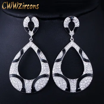 

CWWZircons Sparkling Cubic Zirconia Paved Black Snake Print Statement Big Drop Earrings for Women Party Dress Accessories CZ456