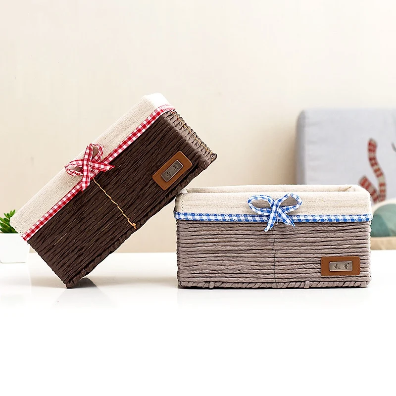 

Straw baskets paper rope basket storage for snack toy fabric lining store box table key neatening storage natural gift organizer