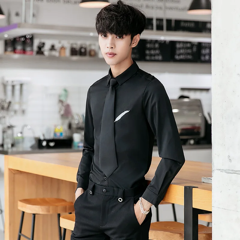 Новый перо вышивка Смокинг Рубашка Для мужчин Slim Fit с длинным рукавом Ночной клуб