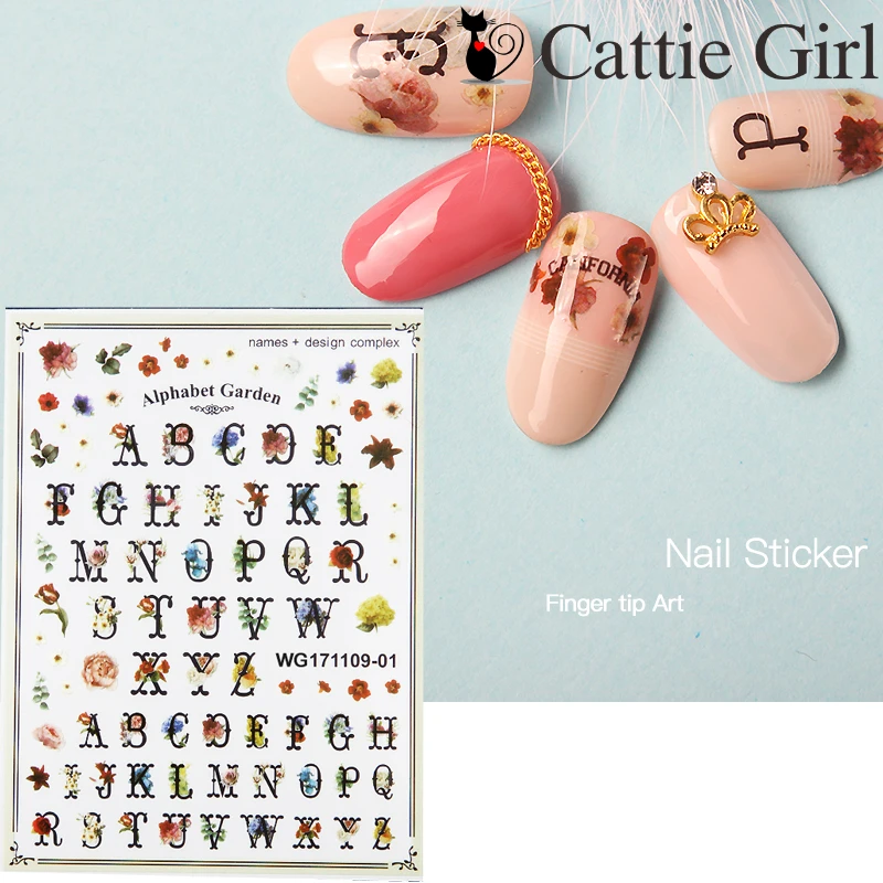 1 Sheet Alphabet 3D Nail Art Transfer Stickers Black White Nail Designs