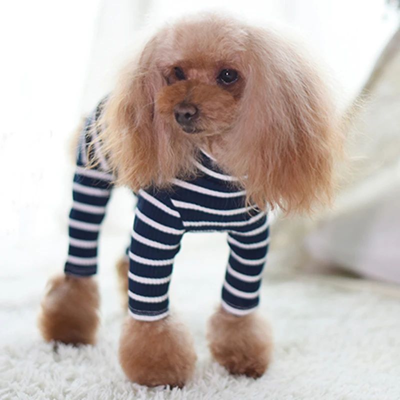 

Pet Dog Jumpsuit Puppy Stripe Long Sleeve Clothes 100%Cotton Pajamas For Small Dogs Bouncy High Collar Sweatshirt Chihuahua