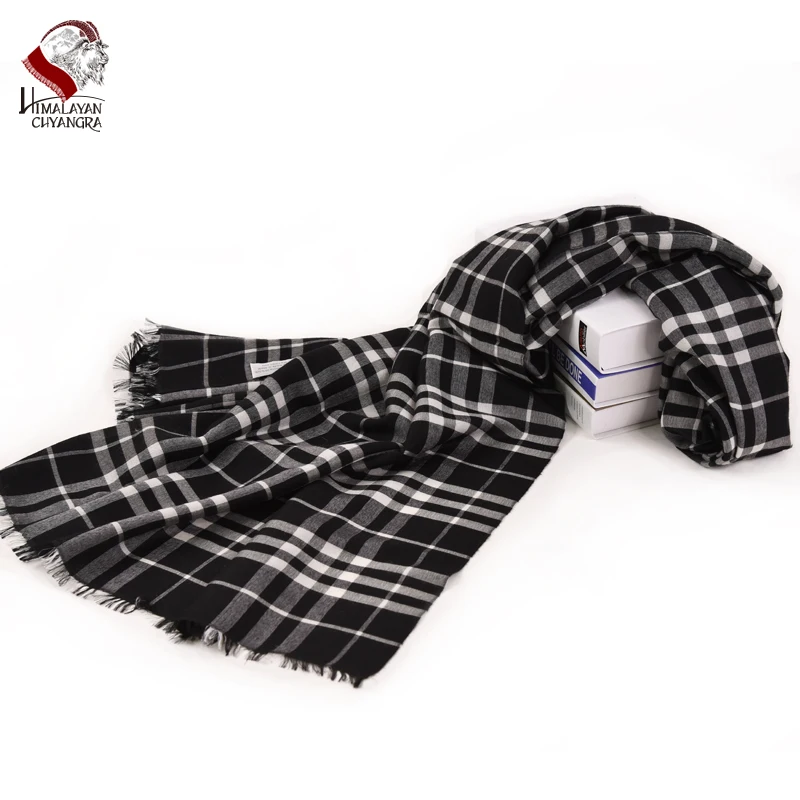 

Nepalese High Quality Cashmere & Silk Blended Shawl Scarf Black and White Checked Blaid Classic Design Smooth Soft Keep Warm