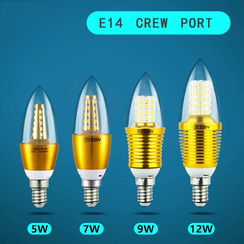 E14 Светодиодный E27 светодиодный лампочка с пламенем 5 Вт 7 Вт 9 Вт 12 Вт 220 В светодиодный светильник в виде свечи ампулы светодиодный светильник для прожектора потолочная настольная лампа - Испускаемый цвет: E14 GOLD TIP