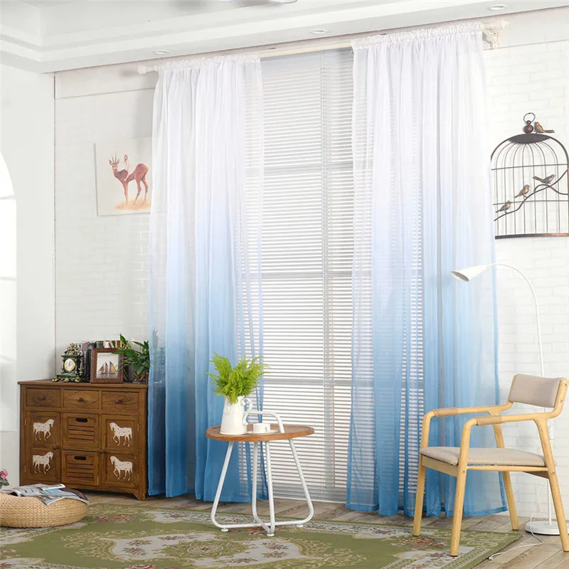 

2018 New Fashion Gradient Sheer Curtain Tulle Window Treatment Voile Drape Valance 1 Panel Fabric Home Decoration