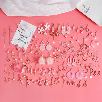 

2019 Korean version of the pink long tassel acrylic ladies earrings temperament geometry Xingyue love acetic acid big earrings