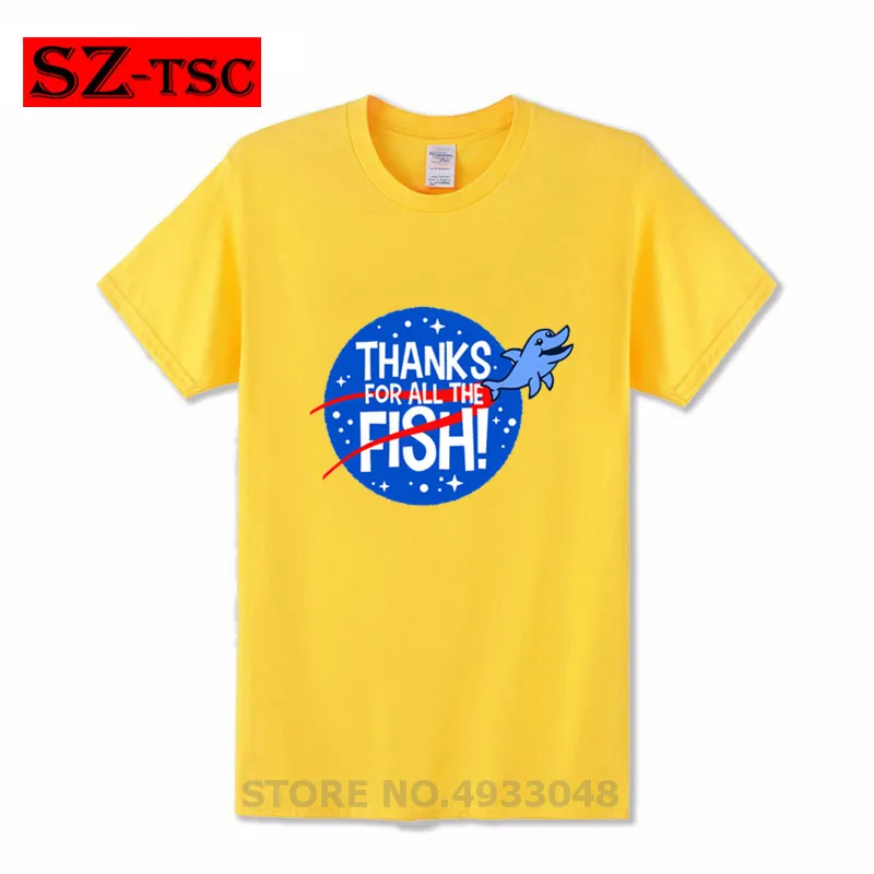 

2019 Funny Letter thanks for all the fish printed T-shirt 42 Hitchhikers Guide To The Galaxy T shirts Summer Cotton Men Tshirt