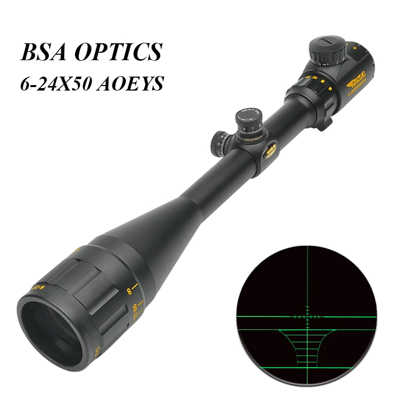 

BSA OPTICS 6-24x50AOE Tactical Riflescope Red Green Illuminated Rifle Scope Sniper Optic Sight Hunting Scopes