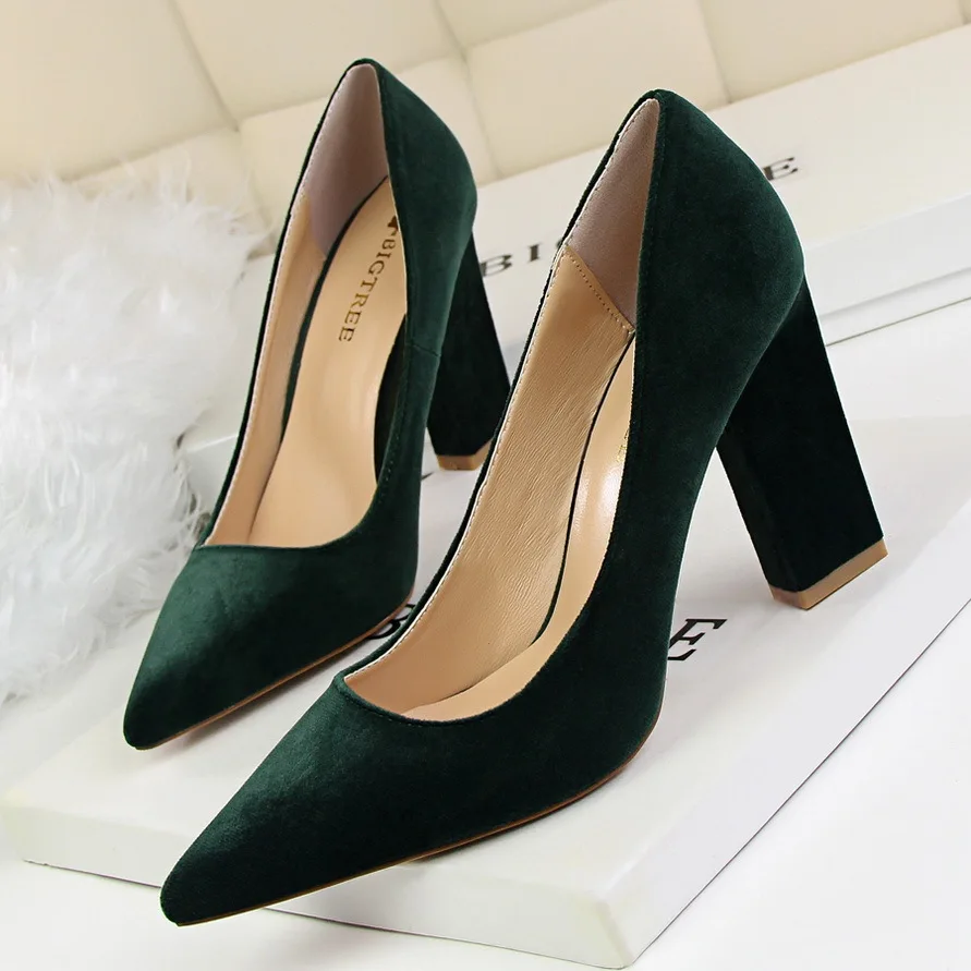 

Flock Women Pumps High Heels Ladies Shoes Korean Wedding Shoes Shallow Scarpe Donna Simple Pointe Shoes Nightclub Women Shoes