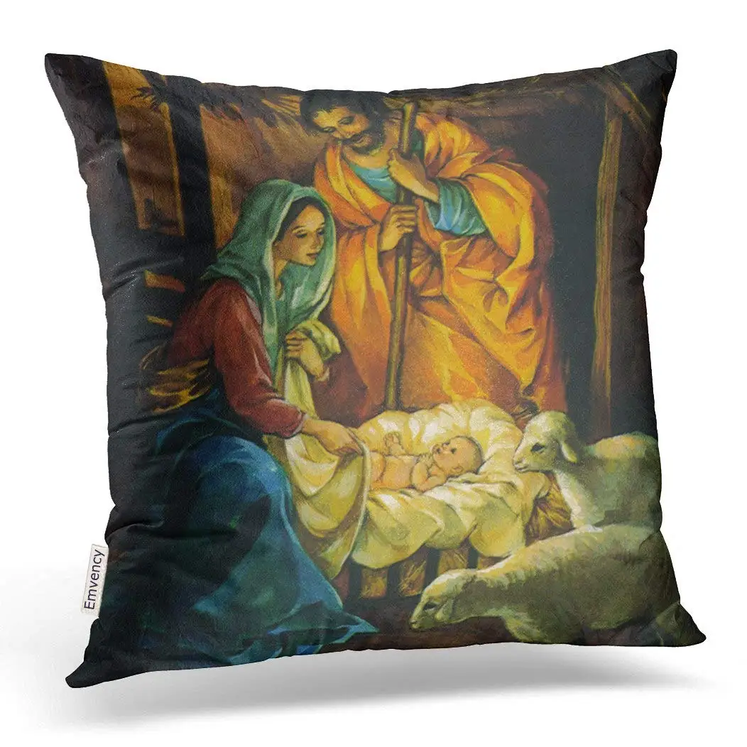 

Christmassy Vintage Christmas Nativity Baby Jesus Manger Throw Pillow Case Case Pillowcases Square 16x16 inch